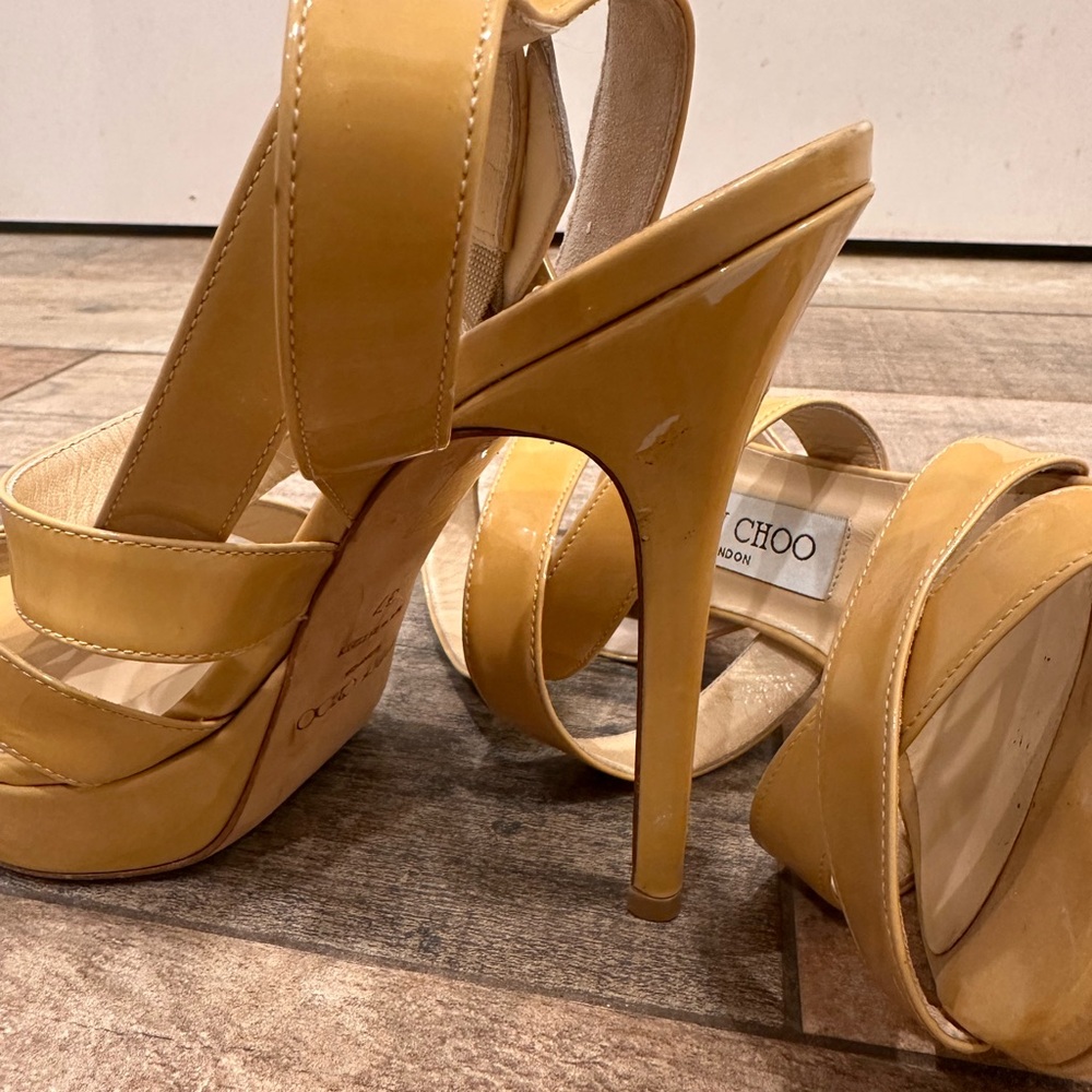 Jimmy Choo Tan Nude Strappy High Heel Sandals Platform High Stiletto Designer - Picture 6 of 11